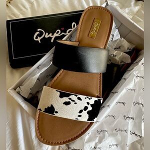 Qupid Cow-print Slide Sandals Size 8